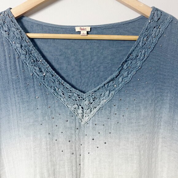 Reba V-neck Ombre Sequin Top Large - Picture 2 of 5